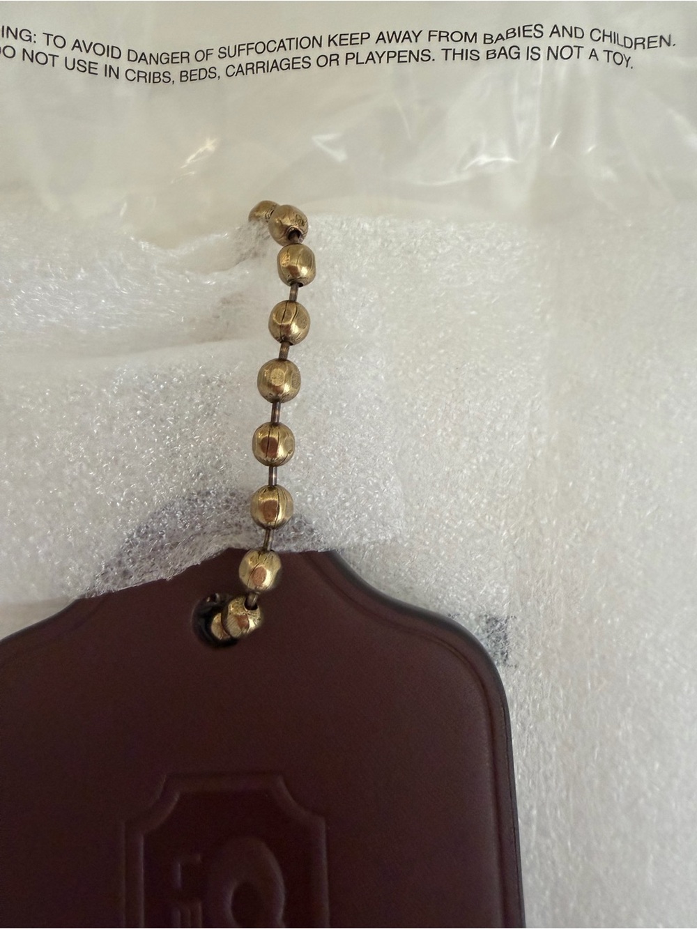 COACH CL Dark Brown Hangtag Bag Charm with Gold Chain NWT - Picture 4 of 6